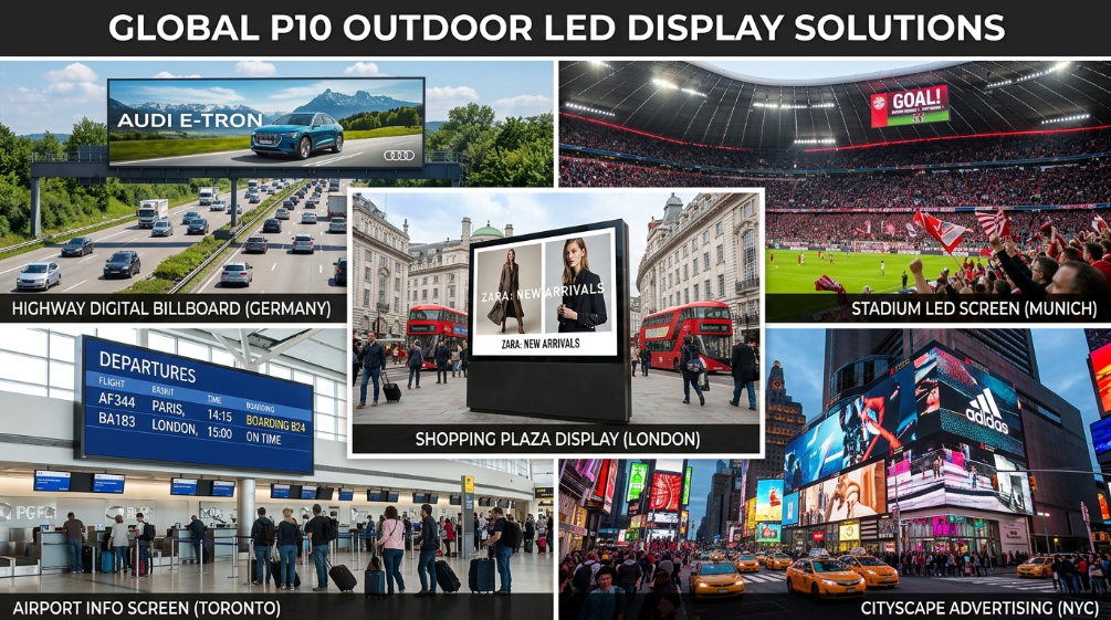 P10 outdoor LED display applications in advertising stadium and public spaces