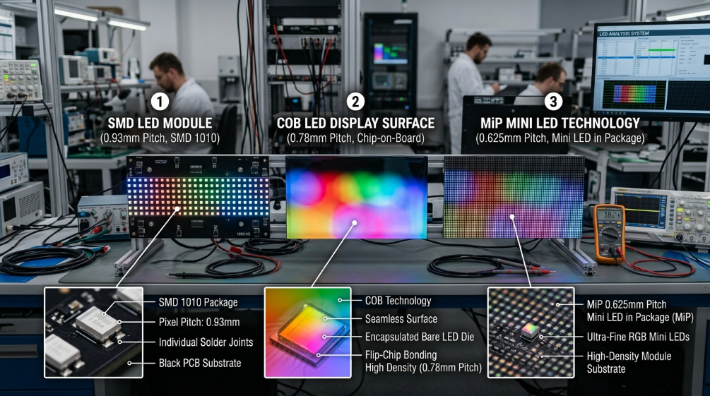 SMD COB and MIP fine pitch LED display technology comparison